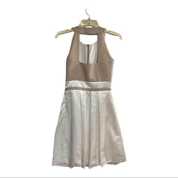 GIANNI BINI, Ivory & Tan dress, Sz 0, Party, 1/2 exposed zipper in front - Picture 2 of 11